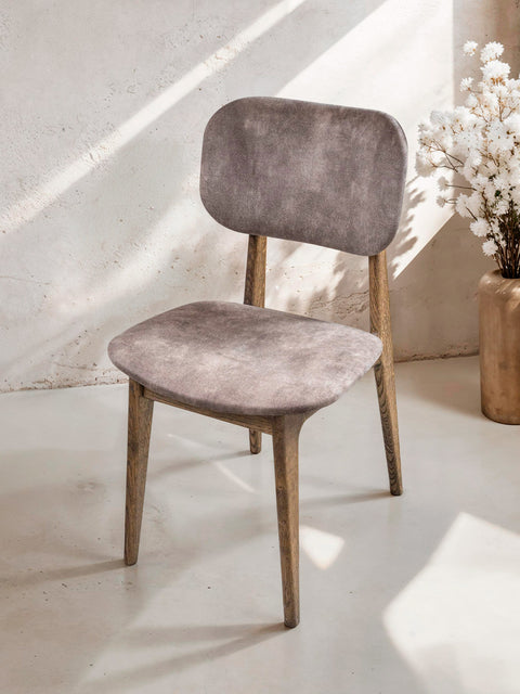 Sedia da pranzo in legno massello di rovere e tessuto 81 cm fumé Mevis