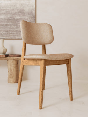 Dining chair of solid oak wood brown beige soft Mevis