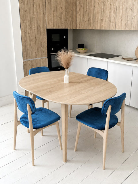Chair 81 cm of solid oak and fabric modern soft seat nordic Mevis
