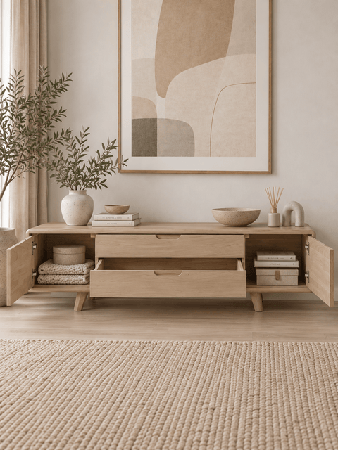 Mobile porta TV in rovere massello sbiancato 180 cm Portofino