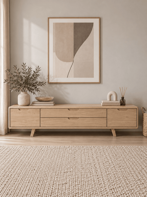Mobile porta TV in rovere massello sbiancato 180 cm Portofino