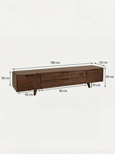 TV stand of solid oak wood smoked 180 cm Portofino