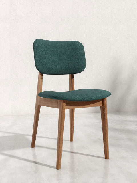 Sedia da pranzo in massello di rovere marrone verde morbida Mevis