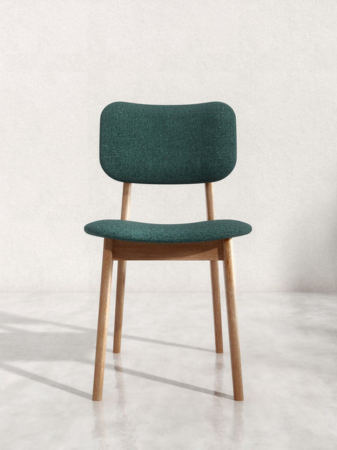 Sedia da pranzo in massello di rovere marrone verde morbida Mevis