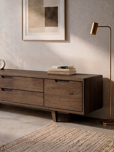 TV stand of solid oak wood smoked 180 cm Portofino