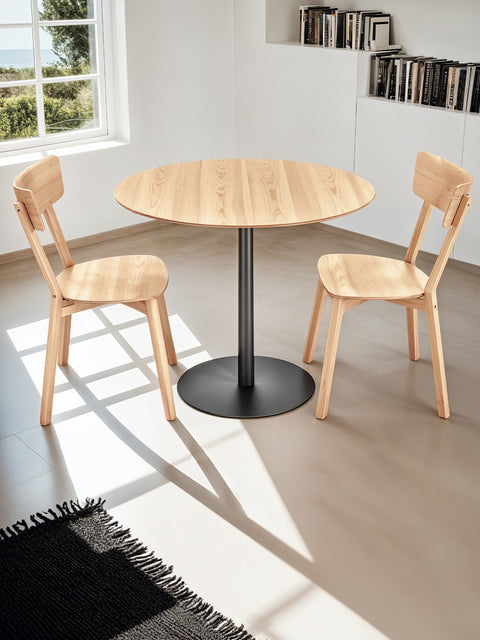 Tavolo da pranzo rotondo in rovere massello moderno bianco Echo