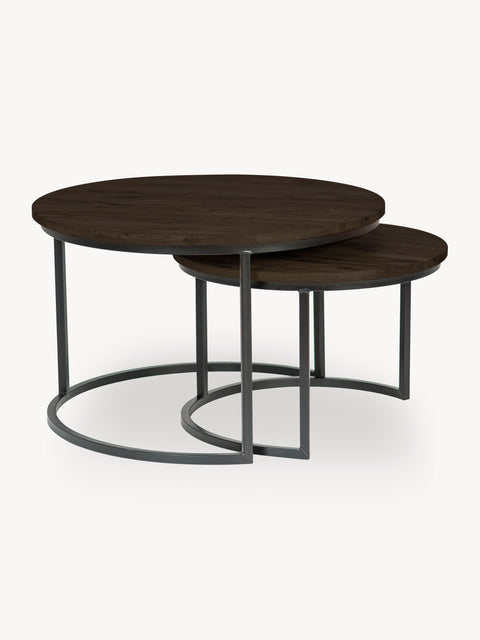 Tavolino da caffè 75/58 cm in rovere massello e metallo moderno nero Duo