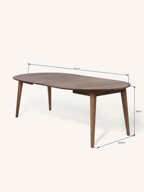 Extendable dining table of solid oak wood 120-220 cm Nico