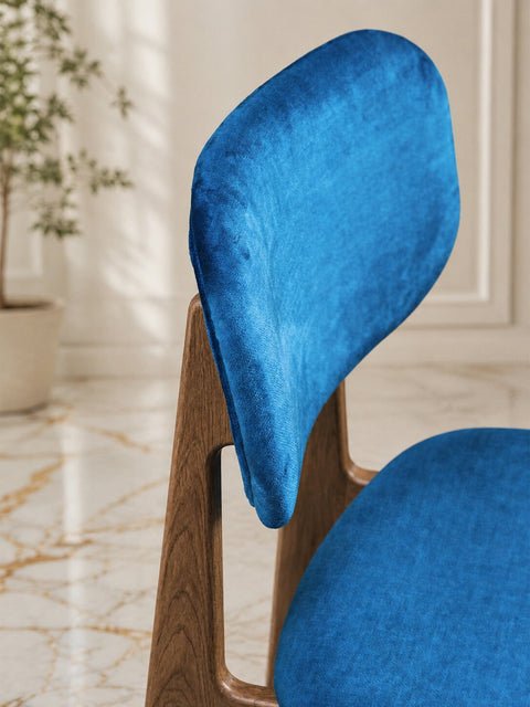 Solid oak wood chair smoked blue velour Mevis