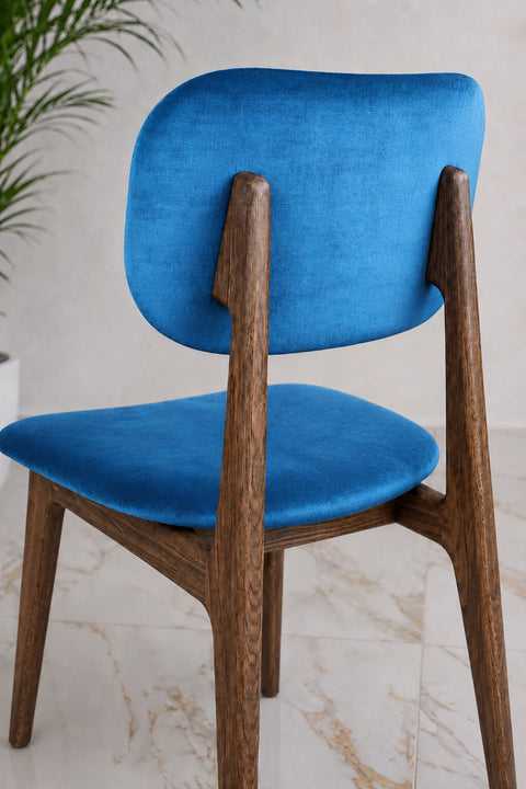 Solid oak wood chair smoked blue velour Mevis