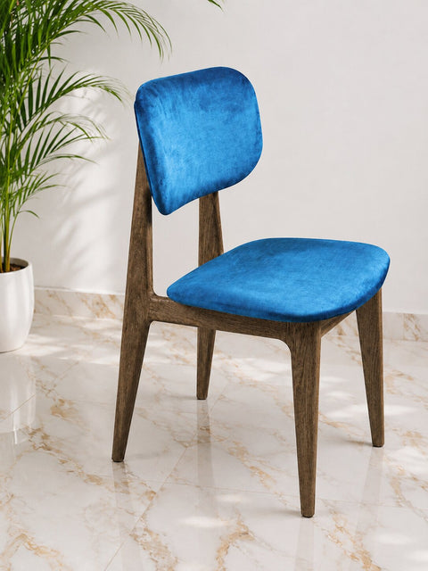 Solid oak wood chair smoked blue velour Mevis