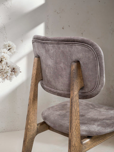 Sedia da pranzo in legno massello di rovere e tessuto 81 cm fumé Mevis