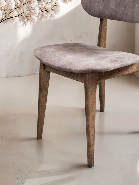 Sedia da pranzo in legno massello di rovere e tessuto 81 cm fumé Mevis
