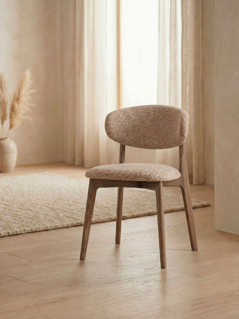 Sedia da pranzo in rovere massello fumé bouclé morbido Luna