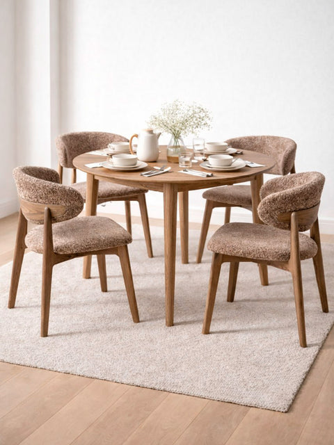 Sedia da pranzo in rovere massello fumé bouclé morbido Luna