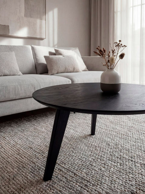 Coffee table 70 cm solid oak natural oil finish modern black Logan