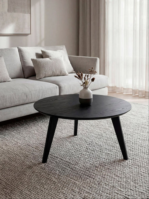 Coffee table 70 cm solid oak natural oil finish modern black Logan